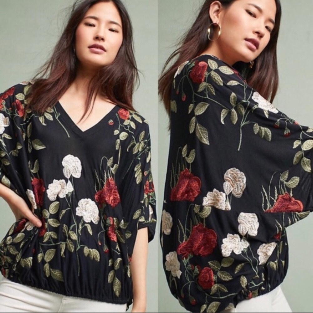 NWT Anthropology Allora Embroidered Blouse SZ M/L